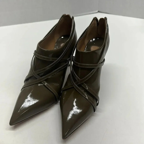 Chloe Ankle Heeled Boots Booties Boot Patent Leather Olive Green Size EU 37 US 7 - Picture 2 of 11